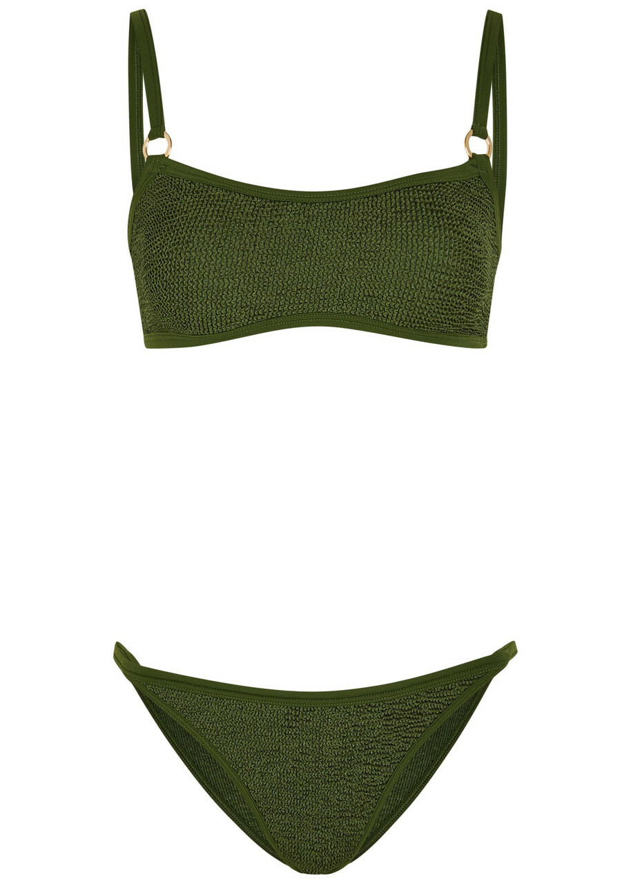 Hunza G Iris Gold-hoop Crinkle Bikini - Khaki - One Size