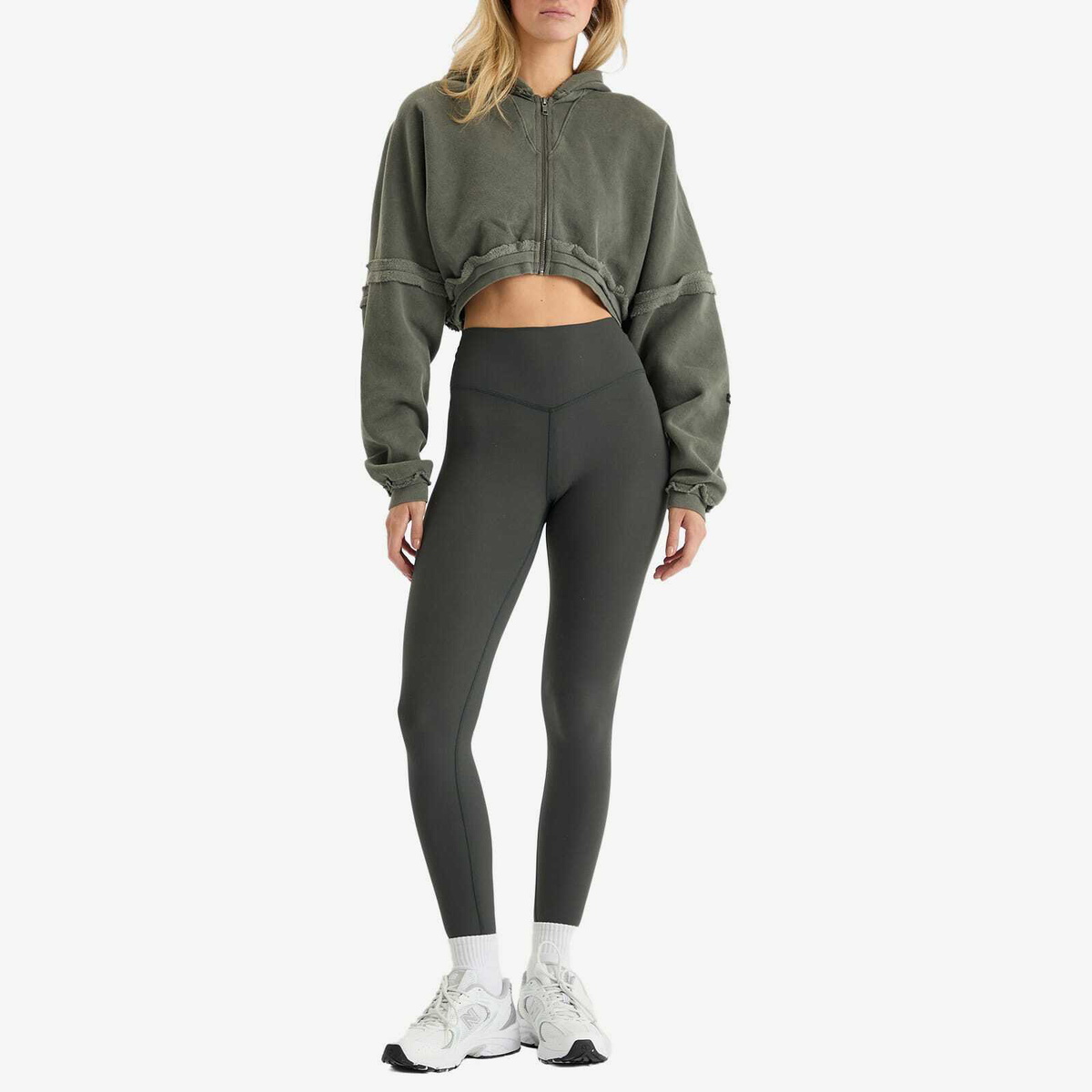 Joah Brown Women's Deconstructed Crop Zip Hoodie in Washed Sage