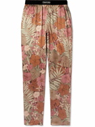 TOM FORD - Velvet-Trimmed Floral-Print Stretch-Silk Satin Pyjama Trousers - Red