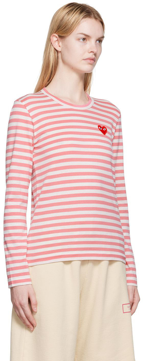 COMME des GARÇONS PLAY White & Pink Heart Patch Long Sleeve T-Shirt