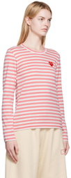 COMME des GARÇONS PLAY White & Pink Heart Patch Long Sleeve T-Shirt