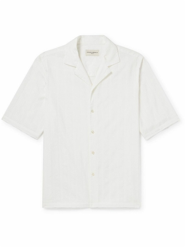 Photo: Officine Générale - Eren Camp-Collar Striped Cotton-Jacquard Shirt - White