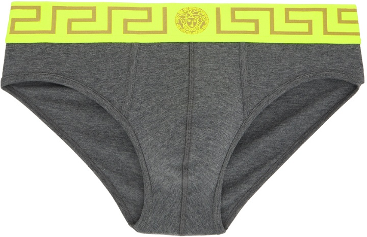 Photo: Versace Underwear Gray & Yellow Greca Border Briefs