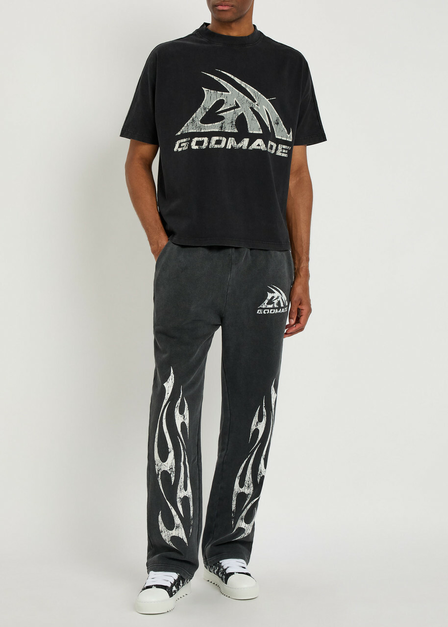 God Made Printed Straight-leg Cotton Sweatpants Grey