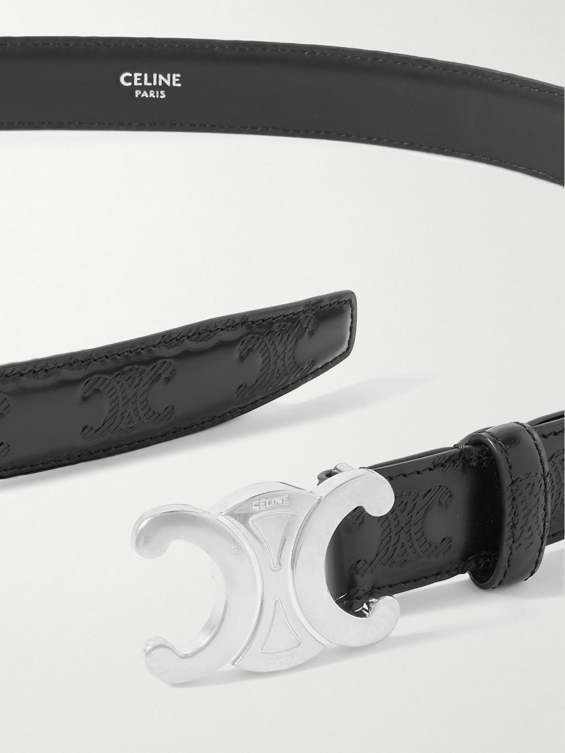 CELINE - 2.5cm Triomphe Logo-Debossed Leather Belt - Black