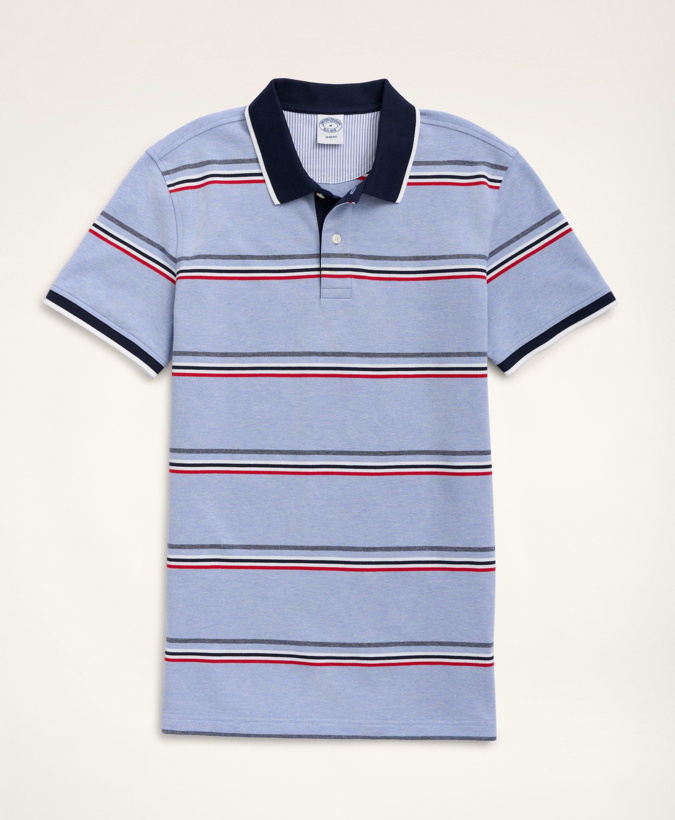 Photo: Brooks Brothers Men's Slim-Fit Stretch Cotton Striped Polo Shirt | Blue Heather