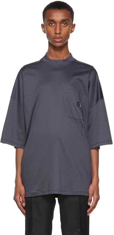 Photo: Giorgio Armani Navy Organic Cotton Jersey Mock Neck T-Shirt