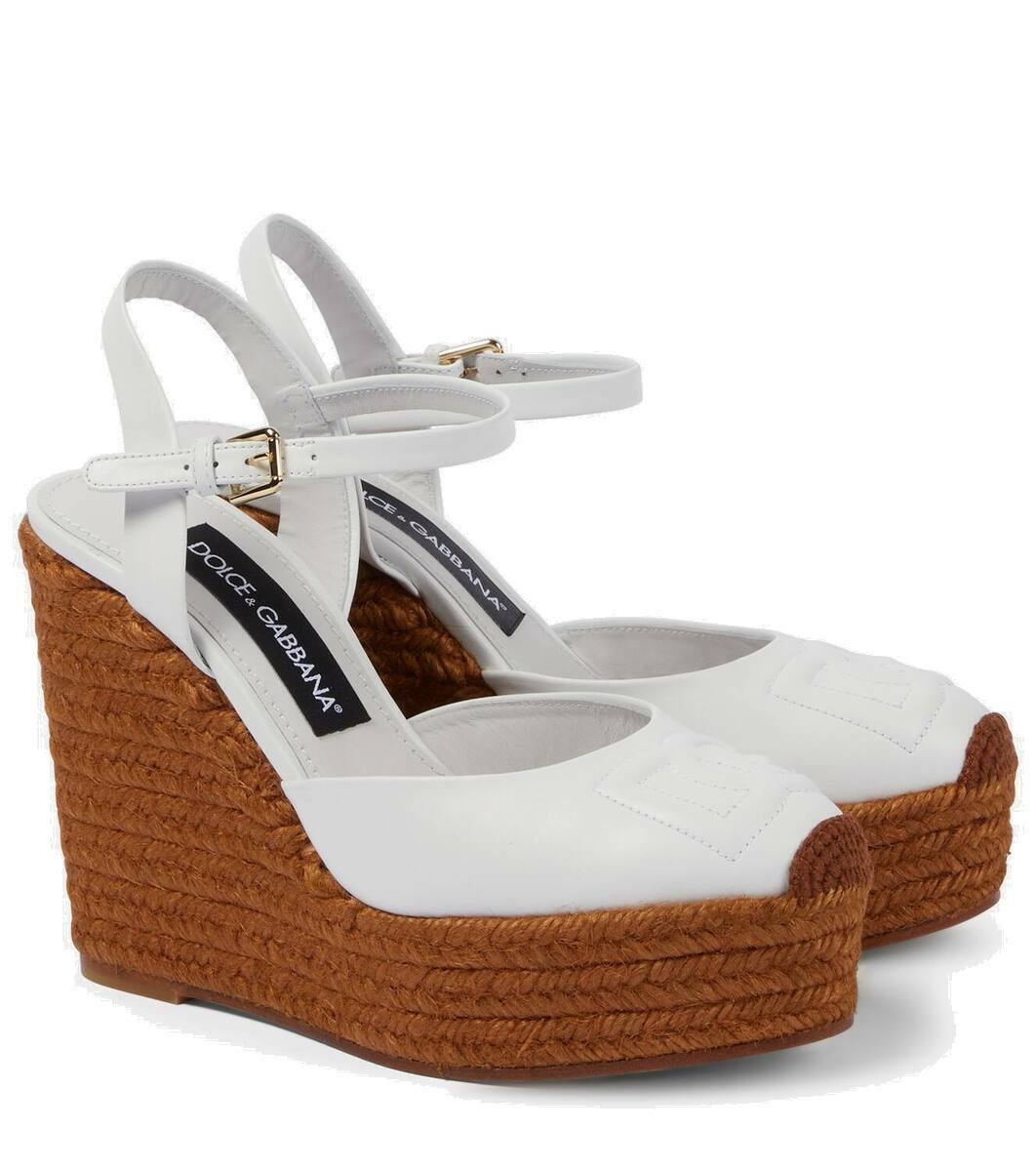 Photo: Dolce&Gabbana Logo embroidered leather wedge espadrilles