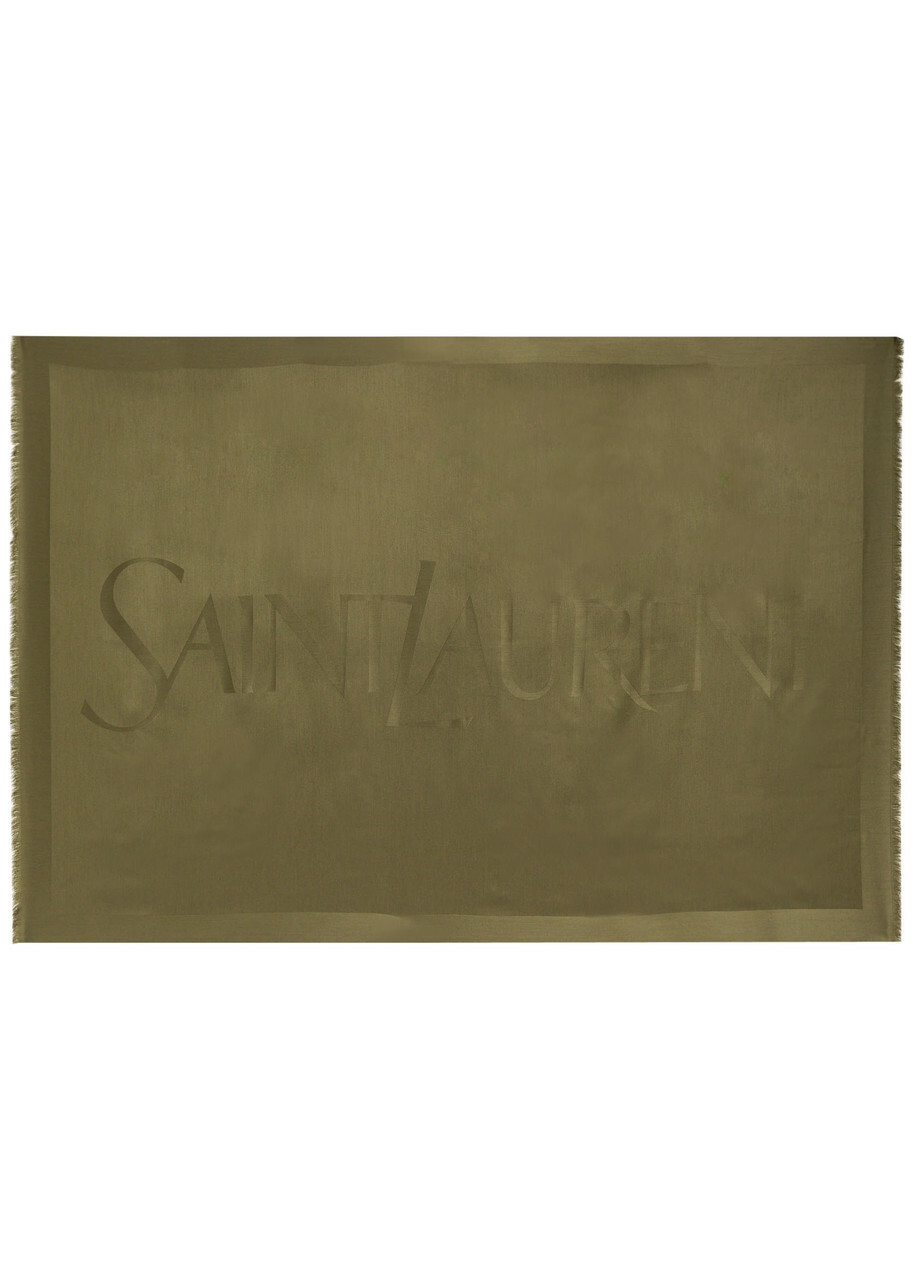 Saint Laurent Logo-jacquard Wool Scarf - Khaki - One Size