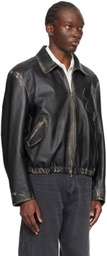 FORMA Black Flower Leather Bomber Jacket