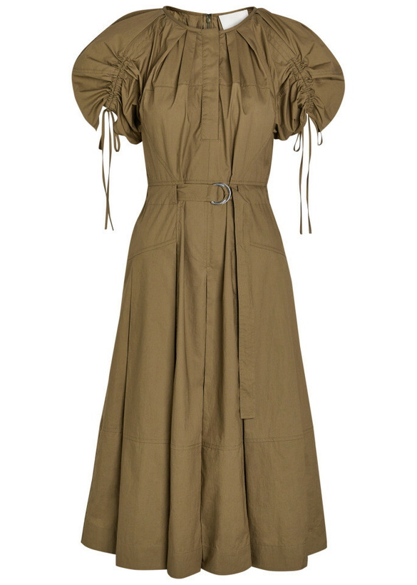 Photo: 3.1 Phillip Lim Ruched Belted Cotton-poplin Midi Dress Khaki