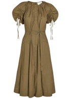 3.1 Phillip Lim Ruched Belted Cotton-poplin Midi Dress Khaki