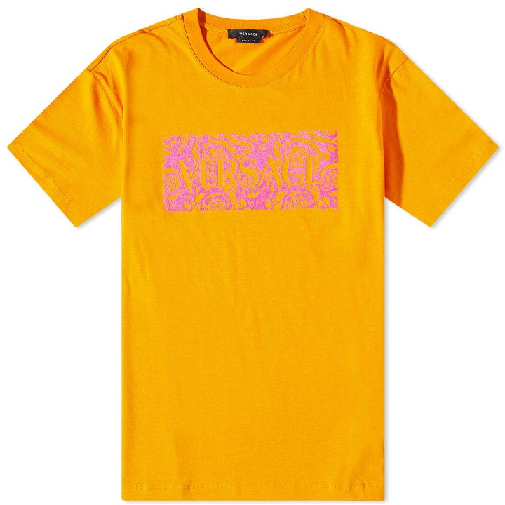 Photo: Versace Men's Baroque Box Logo T-Shirt in Orange
