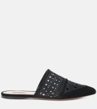 Alaïa Laser-cut mesh and suede slippers