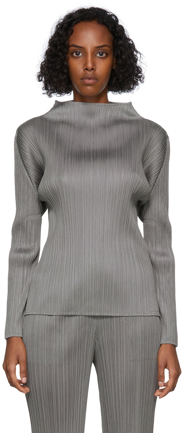 Pleats Please Issey Miyake Grey Basics Turtleneck Pleats Please