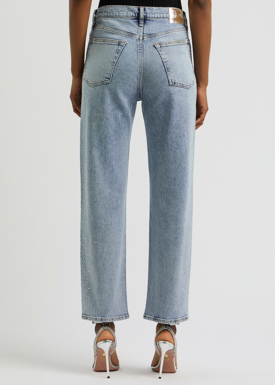 Rag & Bone Harlow Embellished Straight-leg Jeans Light Blue