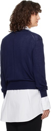 RECTO Blue Deep Henley Neck Sheer Knit Sweater