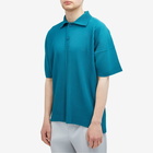 Homme Plissé Issey Miyake Men's Pleated Polo Shirt in Teal Green