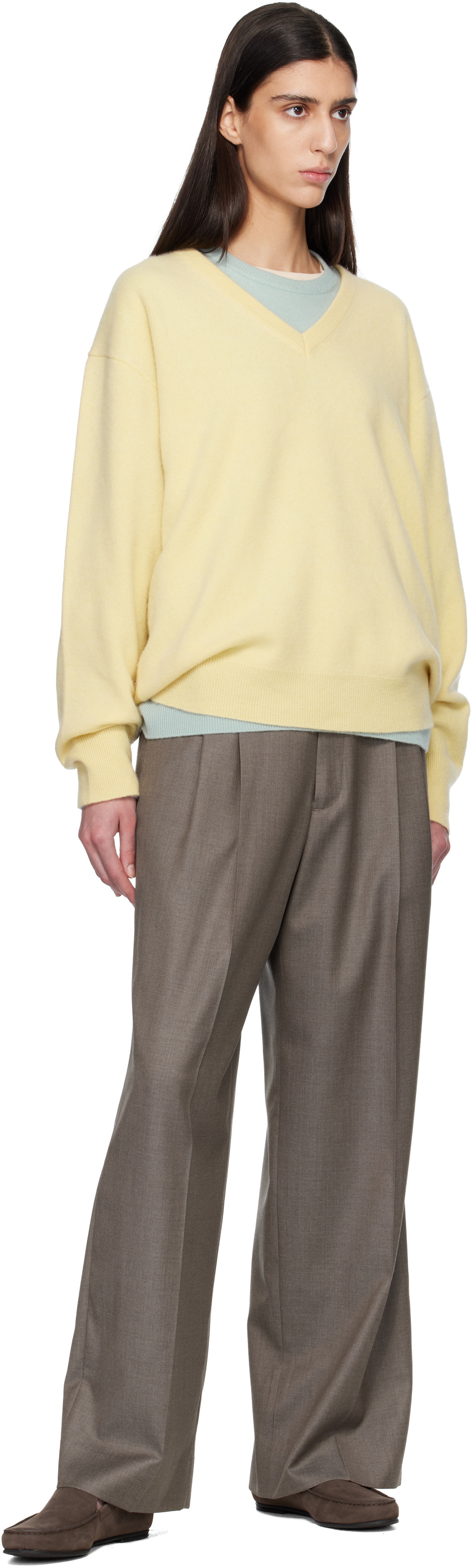 ssstein Yellow Pure Cashmere Knit V Neck LS Sweater
