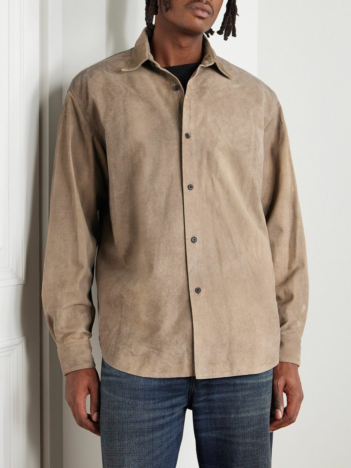A.PRESSE - Distressed Suede Shirt Jacket - Gray