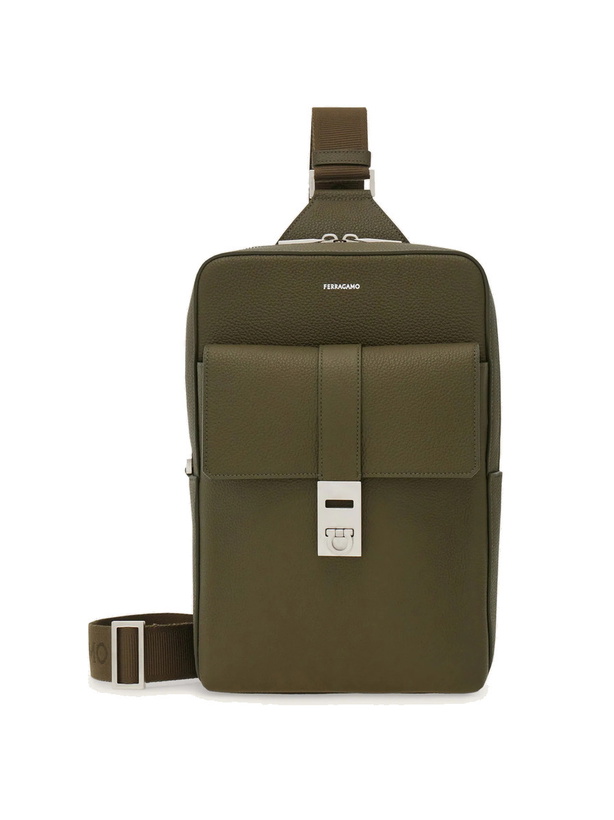 Photo: Ferragamo Mens Hug buckle sling bag in Green