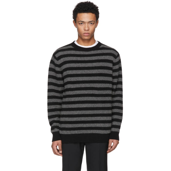 The Elder Statesman Grey and Black Inch Stripe Sweater 