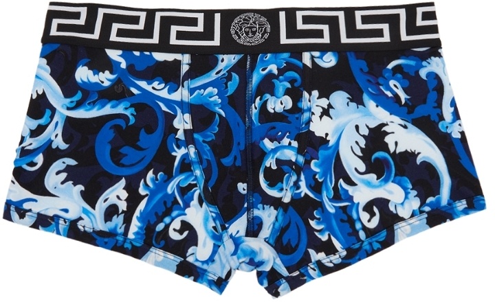 Photo: Versace Underwear Blue Baroccoflage Trunk Boxers