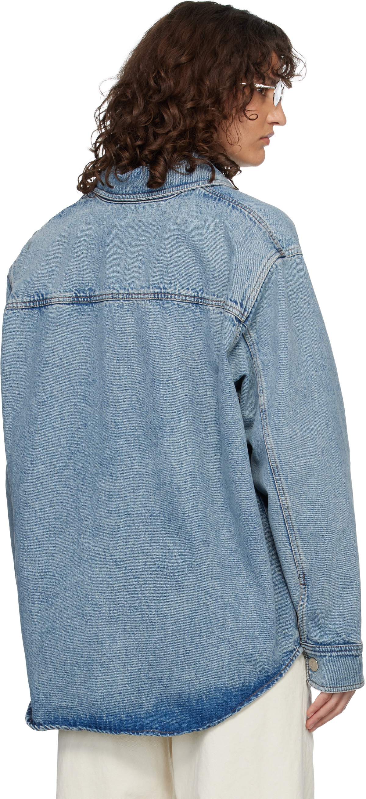 AMI Paris Blue Cotton Knitted Ami de Coeur Denim Overshirt