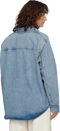 AMI Paris Blue Cotton Knitted Ami de Coeur Denim Overshirt