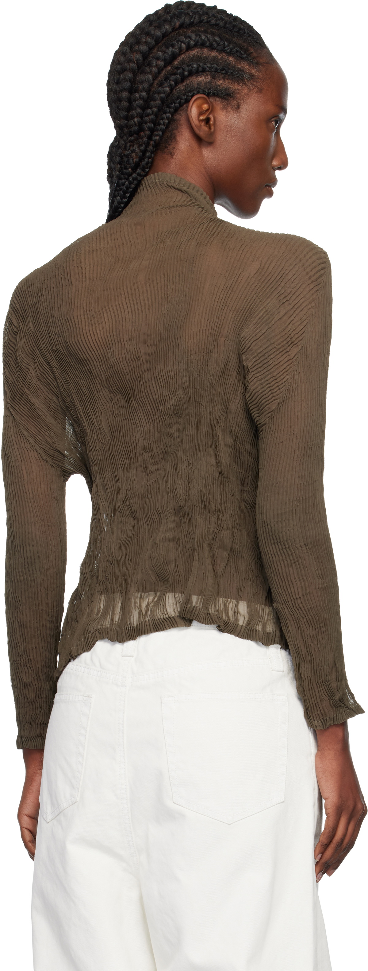 ISSEY MIYAKE Khaki Chiffon Twist Cardigan