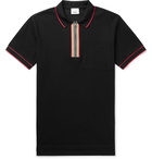 BURBERRY - Contrast-Tipped Cotton-Piqué Half-Zip Polo Shirt - Black