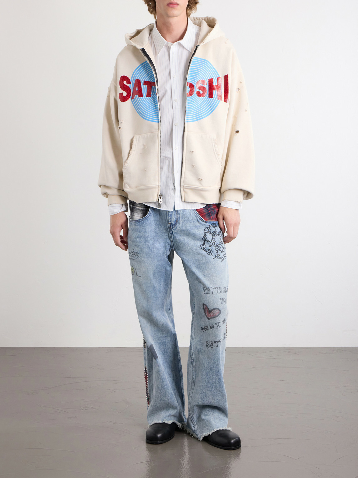 Satoshi Nakamoto - Motoslug Logo-Print Distressed Cotton-Jersey Hoodie - White