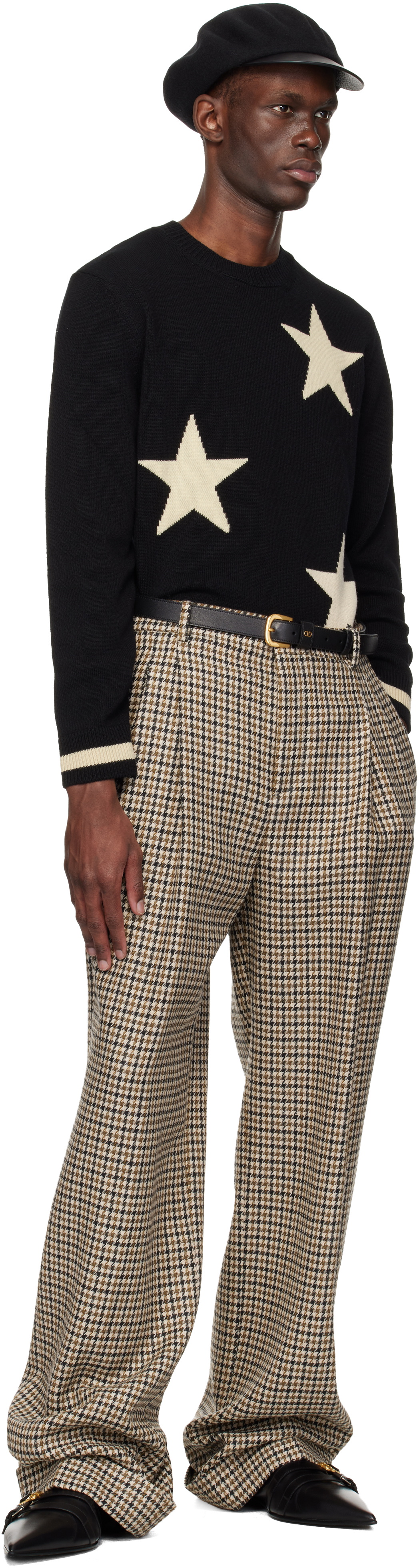 Valentino Beige Houndstooth Wool Trousers