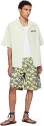 Marni Green & Yellow Linen Blend Blurry Floral Print Shorts