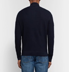 Ermenegildo Zegna - Slim-Fit Suede-Trimmed Waffle-Knit Wool Half-Zip Sweater - Men - Navy