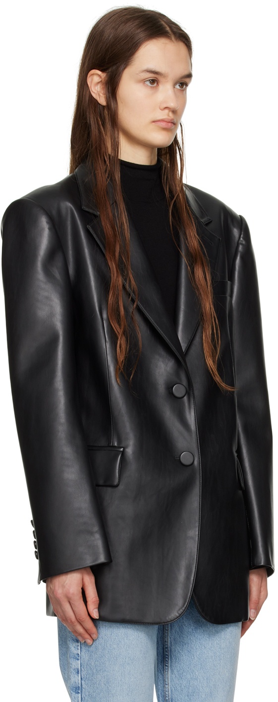 DRAE Black Oversized Faux-Leather Blazer