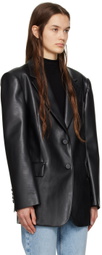 DRAE Black Oversized Faux-Leather Blazer
