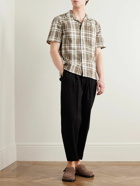 Mr P. - Camp-Collar Checked Textured-Cotton Shirt - Brown