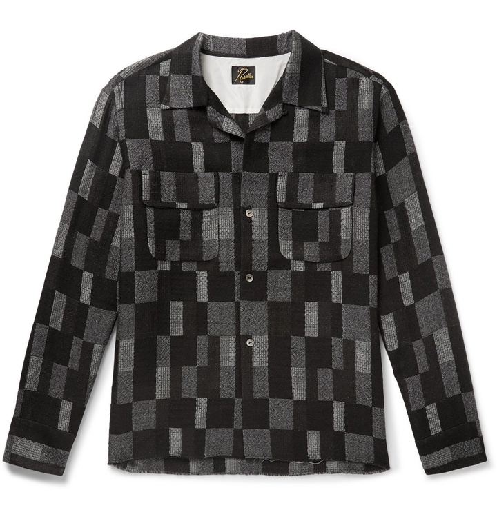 Photo: Needles - Camp-Collar Patchwork Checked Wool-Blend Jacquard Overshirt - Black