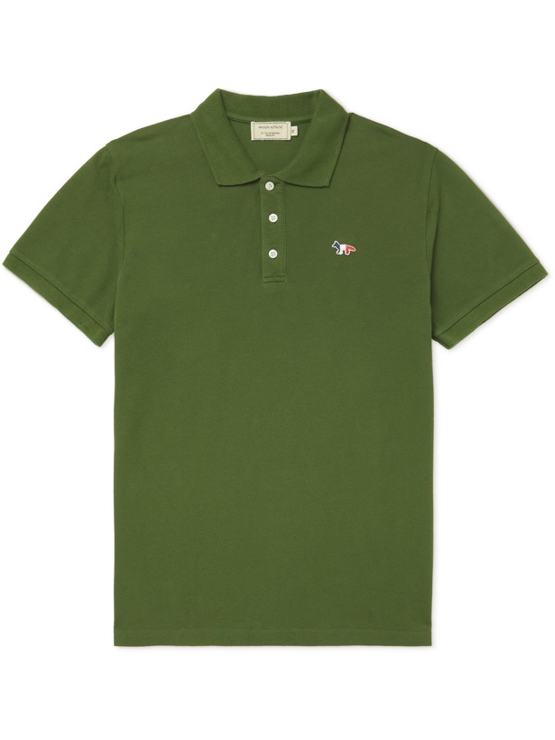 Photo: MAISON KITSUNÉ - Logo-Appliquéd Cotton-Piqué Polo Shirt - Green - XS