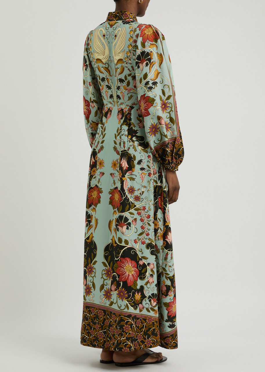 Farm Rio Floral-print Twill Maxi Dress Blue