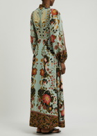 Farm Rio Floral-print Twill Maxi Dress Blue