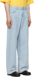 Palm Angels Blue Curved Logo Loose Jeans