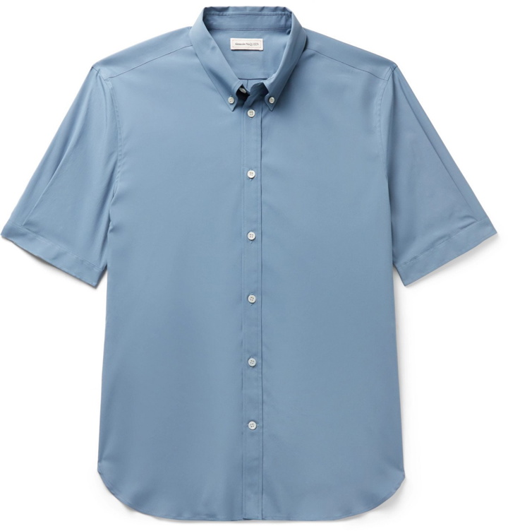 Photo: Alexander McQueen - Slim-Fit Button-Down Collar Stretch-Cotton Poplin Shirt - Blue