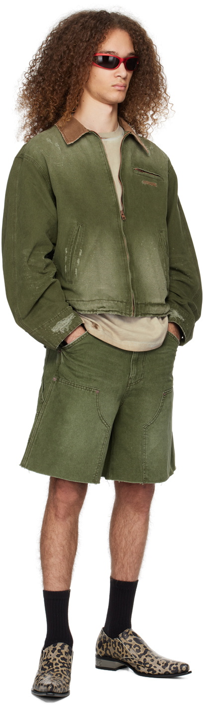 We11done Khaki Distressed Denim Jacket