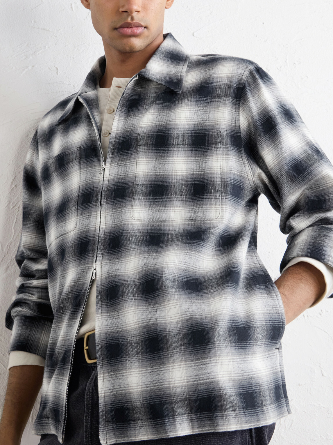 Corridor - Zoclao Checked Zip-Up Cotton Jacket - Black