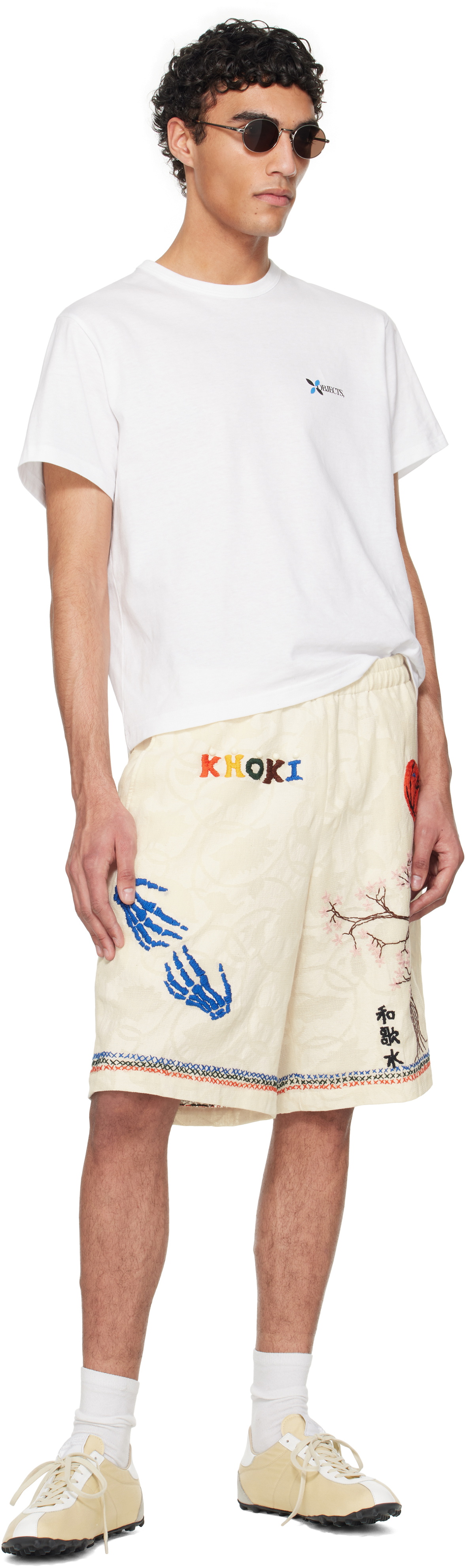Khoki Off-White Hand Embroidered-Design Shorts