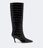 Amina Muaddi Mona croc-effect leather knee-high boots