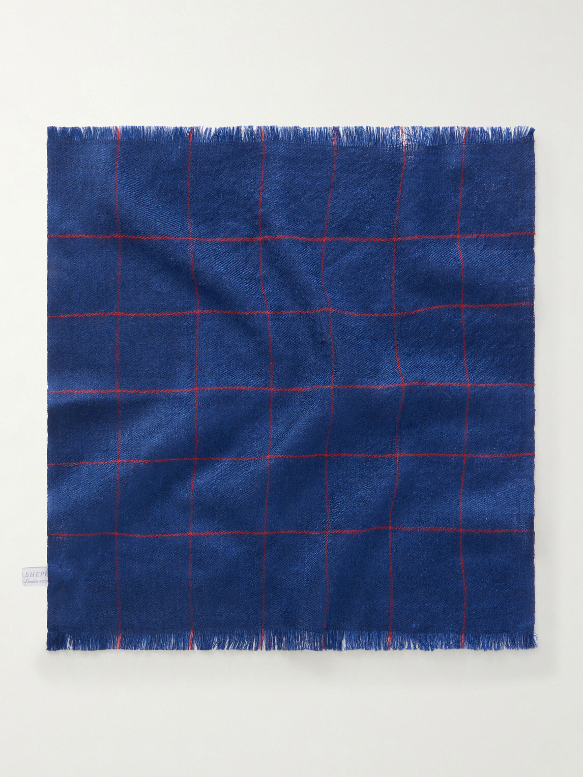 Anderson & Sheppard - Frayed Checked Cashmere-Twill Pocket Square - Blue