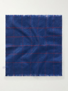 Anderson & Sheppard - Frayed Checked Cashmere-Twill Pocket Square - Blue